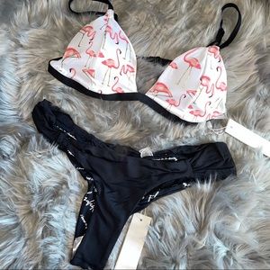 Cheeky black and flamingo bikini set NWT